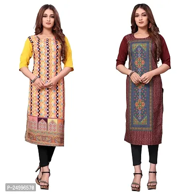 ONIXINO Women's Straight Stitched Kurti Multicolured (Combo Pack 2)