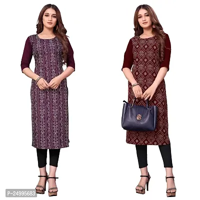 ONIXINO Women's Straight Stitched Kurti Multicolur (Combo Pack 2)