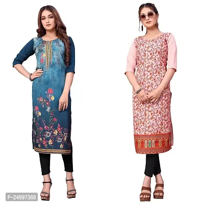 ONIXINO Women's Straight Stitched Kurti Multicolured (Combo Pack 2)