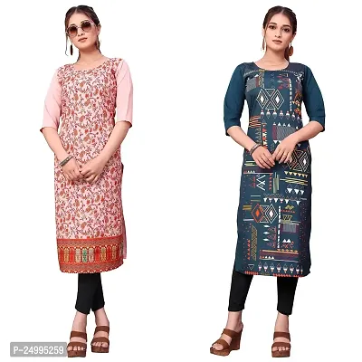 ONIXINO Women's Straight Stitched Kurti Multicolured (Combo Pack 2)