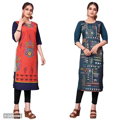 ONIXINO Women's Straight Stitched Kurti Multicolured (Combo Pack 2)