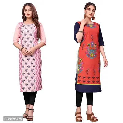 ONIXINO Women's Straight Stitched Kurti Multicolur (Combo Pack 2)