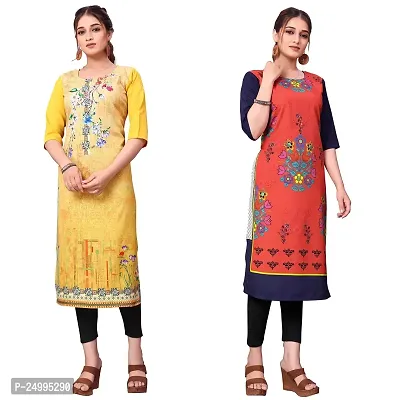 ONIXINO Women's Straight Stitched Kurti Multicolure (Combo Pack 2)-thumb0