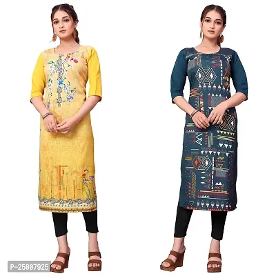 ONIXINO Women's Straight Stitched Kurti Multicolured (Combo Pack 2)-thumb0