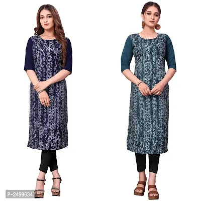 ONIXINO Women's Straight Stitched Kurti Multicolured (Combo Pack 2)