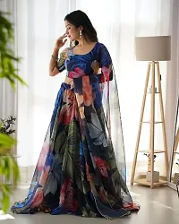 Stylish Blue Organza Printed Lehenga with Choli And Dupatta Set For Women-thumb1