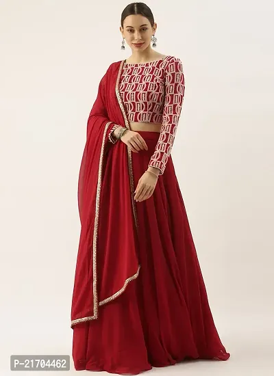 Stylish Red Georgette Lehenga Choli with Dupatta Set For Women-thumb0