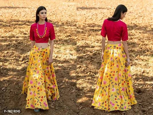 Stylish Yellow Rayon Self Design Lehenga with Choli Set For Women-thumb0