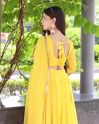 Stylish Yellow Georgette Solid Lehenga Choli with Dupatta Set For Women-thumb3