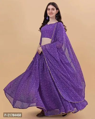 Stylish Purple Georgette Floral Print Lehenga Choli with Dupatta Set For Women-thumb2