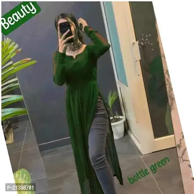 Elegant Green Georgette Solid Kurta For Women-thumb0