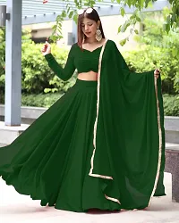 Stylish Green Georgette Solid Lehenga Choli with Dupatta Set For Women-thumb1