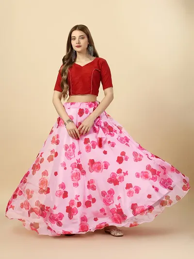 Stylish Floral Print Lehenga Choli Set For Women