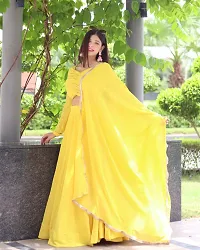 Stylish Yellow Georgette Solid Lehenga Choli with Dupatta Set For Women-thumb1