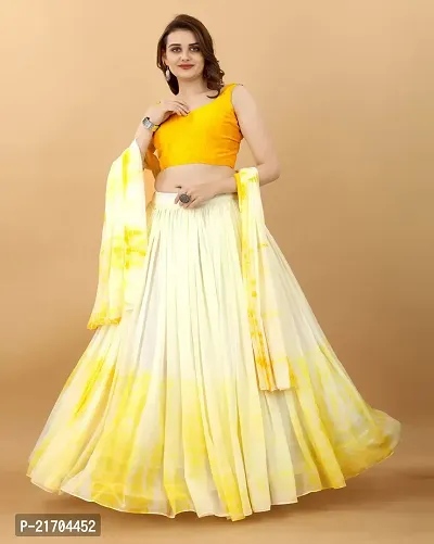 Stylish Yellow Georgette Lehenga Choli with Dupatta Set For Women