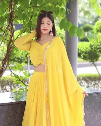 Stylish Yellow Georgette Solid Lehenga Choli with Dupatta Set For Women-thumb2