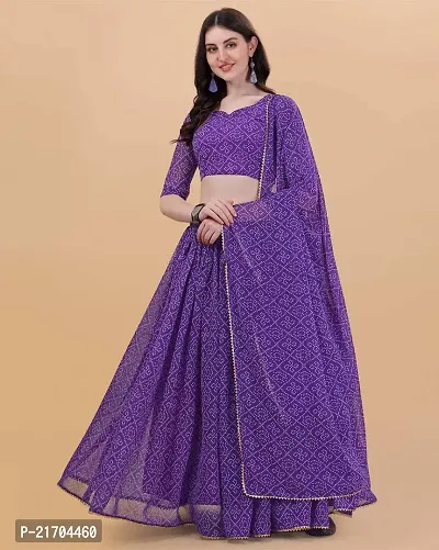 Stylish Purple Georgette Floral Print Lehenga Choli with Dupatta Set For Women-thumb0
