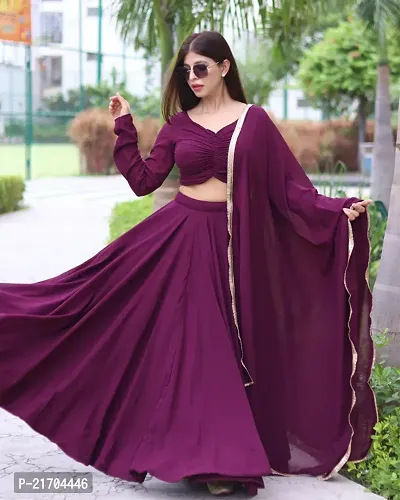 Stylish Purple Georgette Solid Lehenga Choli with Dupatta Set For Women