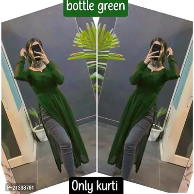 Elegant Green Georgette Solid Kurta For Women-thumb0