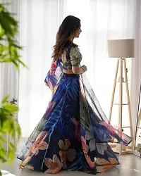 Stylish Blue Organza Printed Lehenga with Choli And Dupatta Set For Women-thumb2