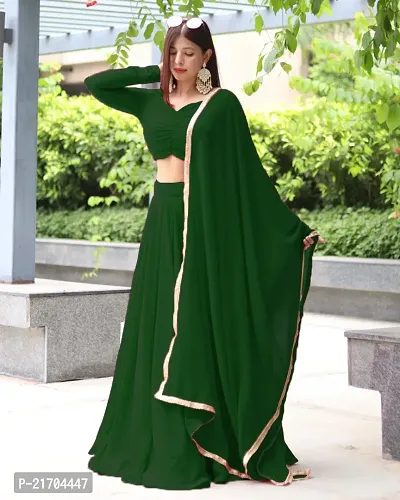 Stylish Green Georgette Solid Lehenga Choli with Dupatta Set For Women