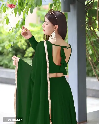 Stylish Green Georgette Solid Lehenga Choli with Dupatta Set For Women-thumb3