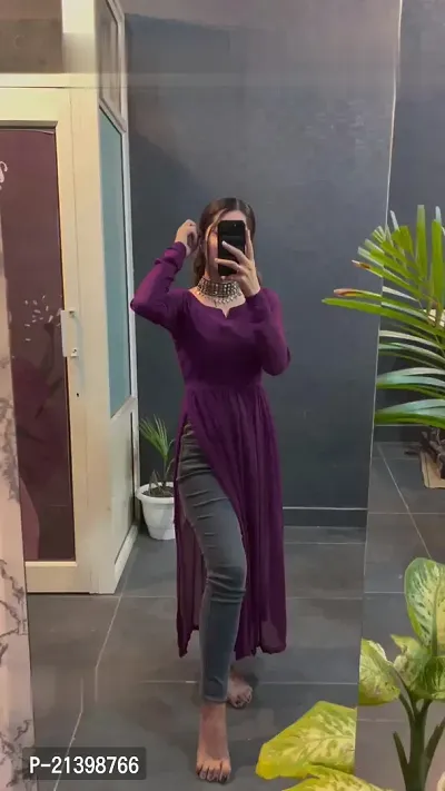 Elegant Purple Georgette Solid Kurta For Women