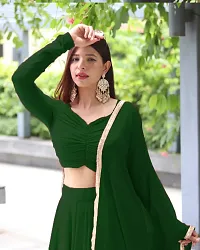 Stylish Green Georgette Solid Lehenga Choli with Dupatta Set For Women-thumb3