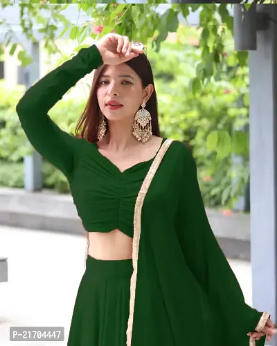 Stylish Green Georgette Solid Lehenga Choli with Dupatta Set For Women-thumb4