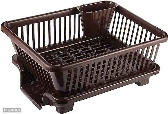 Somnath Enterprise 3 in 1 Large Durable Plastic Kitchen Sink Dish Rack Drainer Drying Rack Washing Basket with Tray for Kitchen, Dish Rack Organizers, Utensils Tools Cutlery (Brown)
