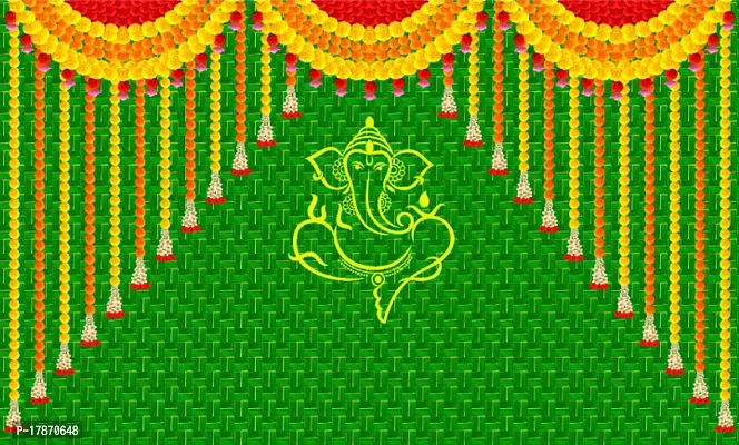 Banana Leaf Backdrop Cloth For Wedding, Mehndi And Festivals. It's Perfect For Wedding, Party, Newborn Celebration, Haldi, Mehndi And All Other Festive Occasion. | 8*5 FT-thumb0