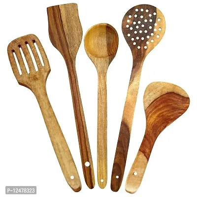 CRAFTCASTLE Wooden Serving  Cooking Spoons for Kitchen  Dining Table Set of 5 with Different Uses