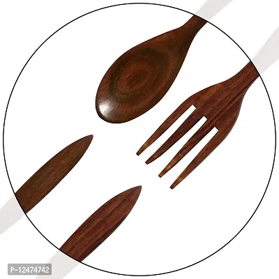 Craftcastle Handmade Spoon  Fork Set / Coffee Spoon / Dessert Spoon / Cutlery Kitchen Tableware Set of 6 {6 Inches} (12) (Brown 4 pcs)-thumb5