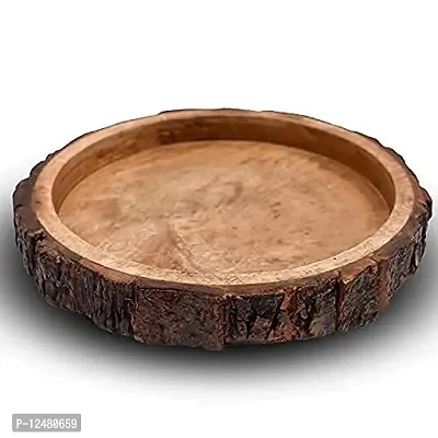 CRAFTCASTLE Beautiful Table Decor Round Shape Wooden Serving Tray/Platter for Home and Kitchen (Natural 1 Pc)