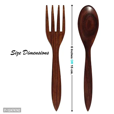 Craftcastle Handmade Spoon  Fork Set / Coffee Spoon / Dessert Spoon / Cutlery Kitchen Tableware Set of 6 {6 Inches} (12) (Brown 4 pcs)-thumb3