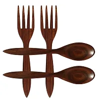 Craftcastle Handmade Spoon  Fork Set / Coffee Spoon / Dessert Spoon / Cutlery Kitchen Tableware Set of 6 {6 Inches} (12) (Brown 4 pcs)-thumb1