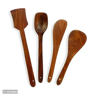 CRAFTCASTLE Wooden Serving & Cooking Spoons for Kitchen & Dining Table Set of 4, Dark Brown