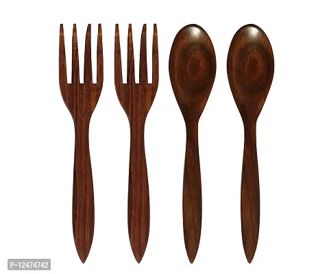 Craftcastle Handmade Spoon  Fork Set / Coffee Spoon / Dessert Spoon / Cutlery Kitchen Tableware Set of 6 {6 Inches} (12) (Brown 4 pcs)-thumb0
