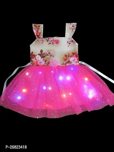 Fabulous Pink Polycotton Printed Frocks For Girls