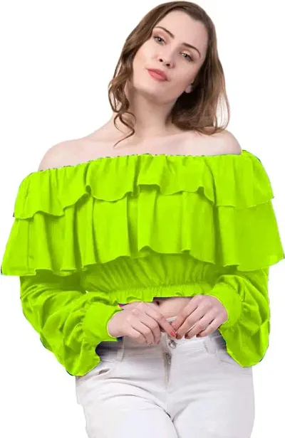 Rey Retails Casual Regular Sleeves Solid Women Light Green Top