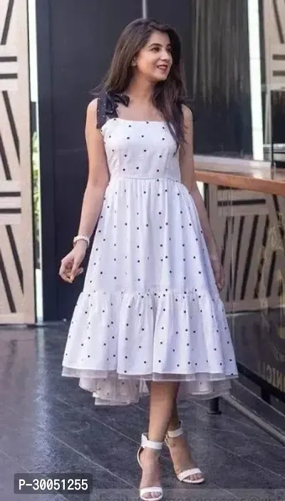 Elegant Polka Dot Print Crepe Sleeveless Dress For Women-thumb0