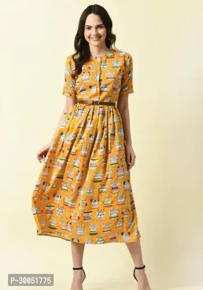 Elegant Printed Crepe Dress For Women-thumb0