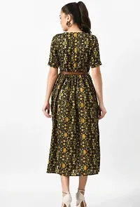 Floral Printed A-line Crepe Dress with belt for Ladies and Girls-thumb2