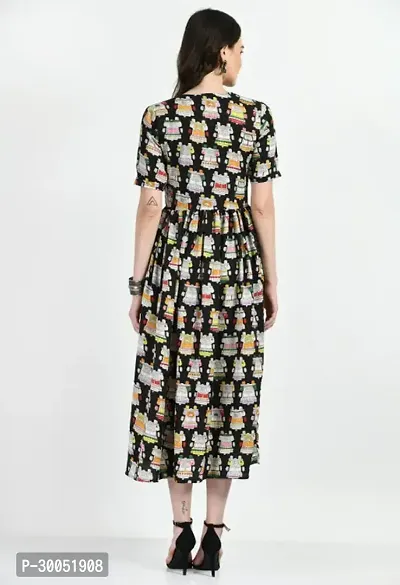 Beautiful Printed Crepe Dress With Belt For Women-thumb3