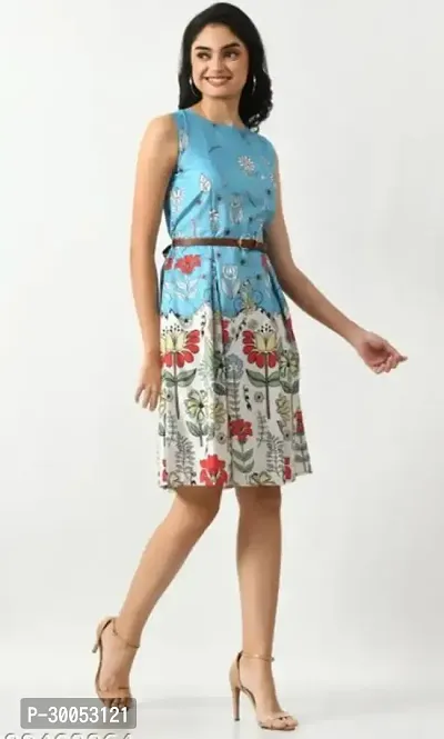 Stylish Floral Printed Fit and Flare Crepe Dress For Women