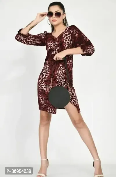 Stylish Animal Print Velvet Bodycon Dress For Women