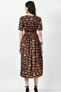 Elegant Printed Crepe Dress With Belt For Women-thumb2