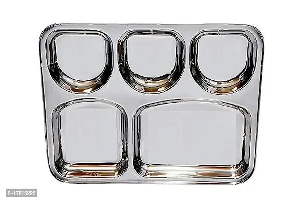 Stainless Steel Lunch/Dinner Plate/Bhojan Thali 5 in 1 U Shape Compartments with Mirror Finish Set of 1