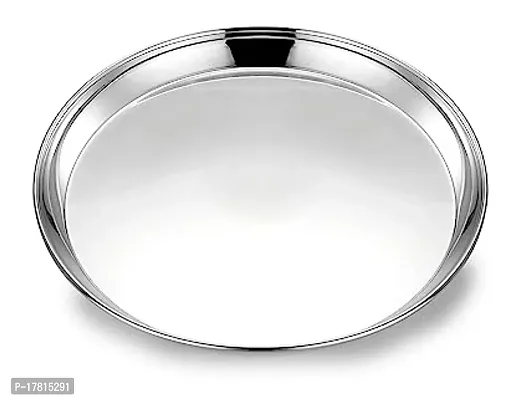 Stainless Steel Dinner Plate Steel Thali for Bhojan Lunch, Diameter: 17.5 cm, 22 Gauge Pure Steel Plates, Silver-thumb0