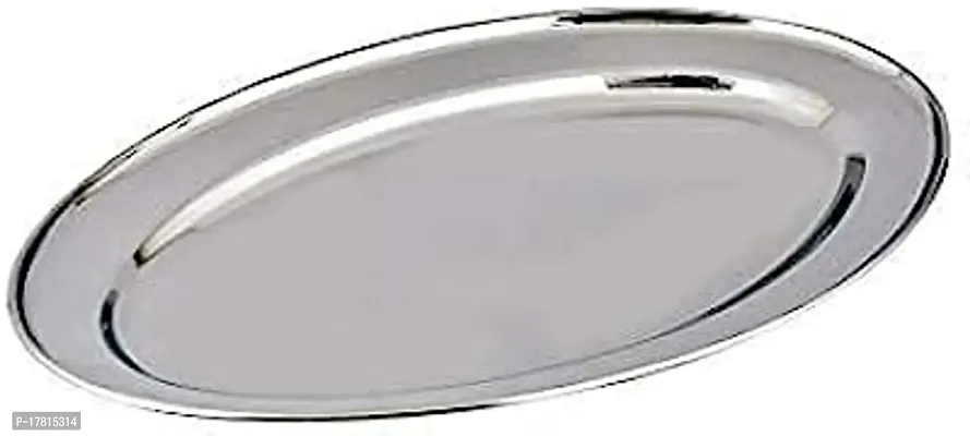 Bhojan Thali Steel - Mess Tray - Dinner Plate Divided Plate/Thali/Mess Tray Set, 33.5 x 24.5 x 3 cm, Silver (Pack of 1)